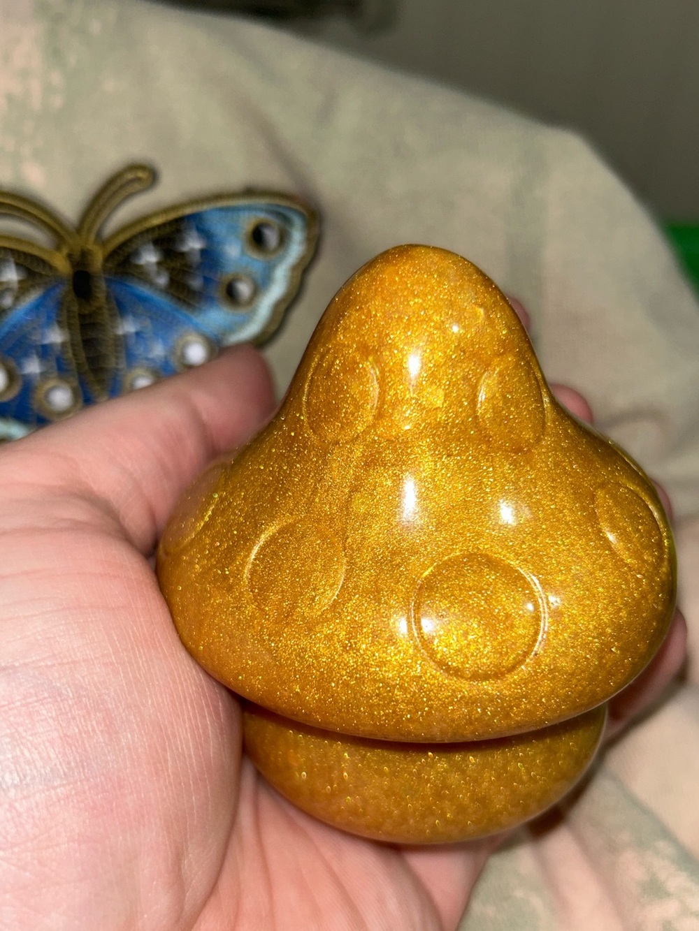 Sparkly Gold Colored Resin Whimsical Fairy Mushroom Decor Figurine - Picture 6 of 6